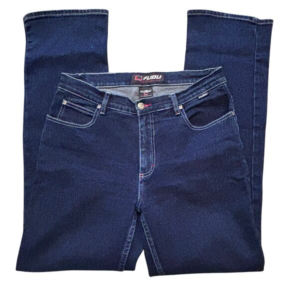 Fubu Women's Dark Blue Jeans Straight Leg Mid Rise Size 9/10 Y2K - Picture 4 of 12